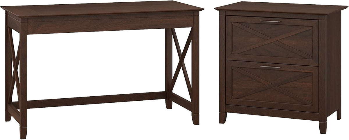54W Computer Desk with Storage and 2 Drawer Lateral File Cabinet, Pure White Oak Q73799