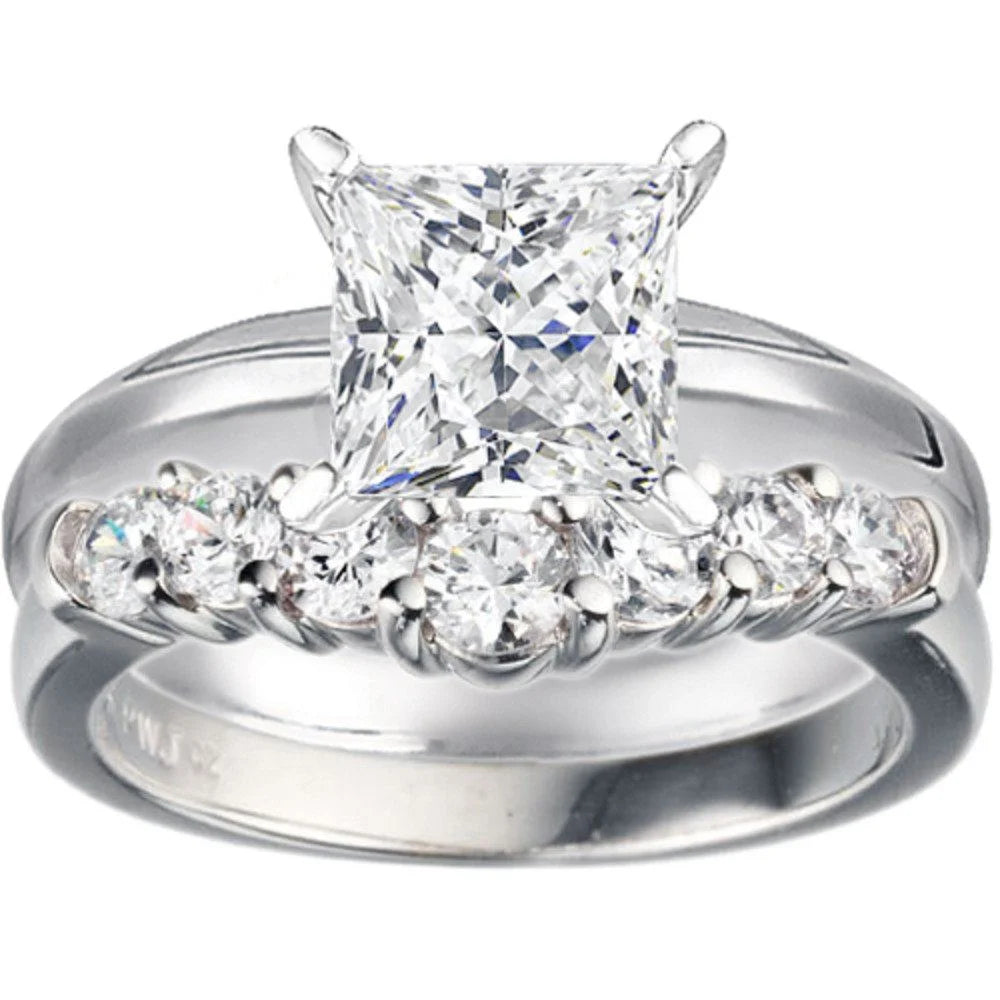 Seven Stone Shared Prong Contoured Wedding Ring In Sterling Silver With Moissanite B959221