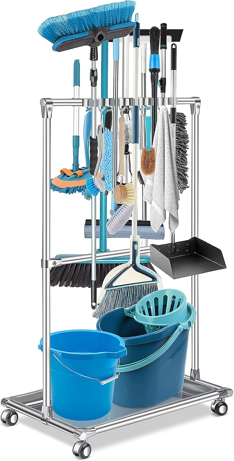 10 Racks 8 Hooks Floor Standing Cleaning Tool Storage Cabinet Y457