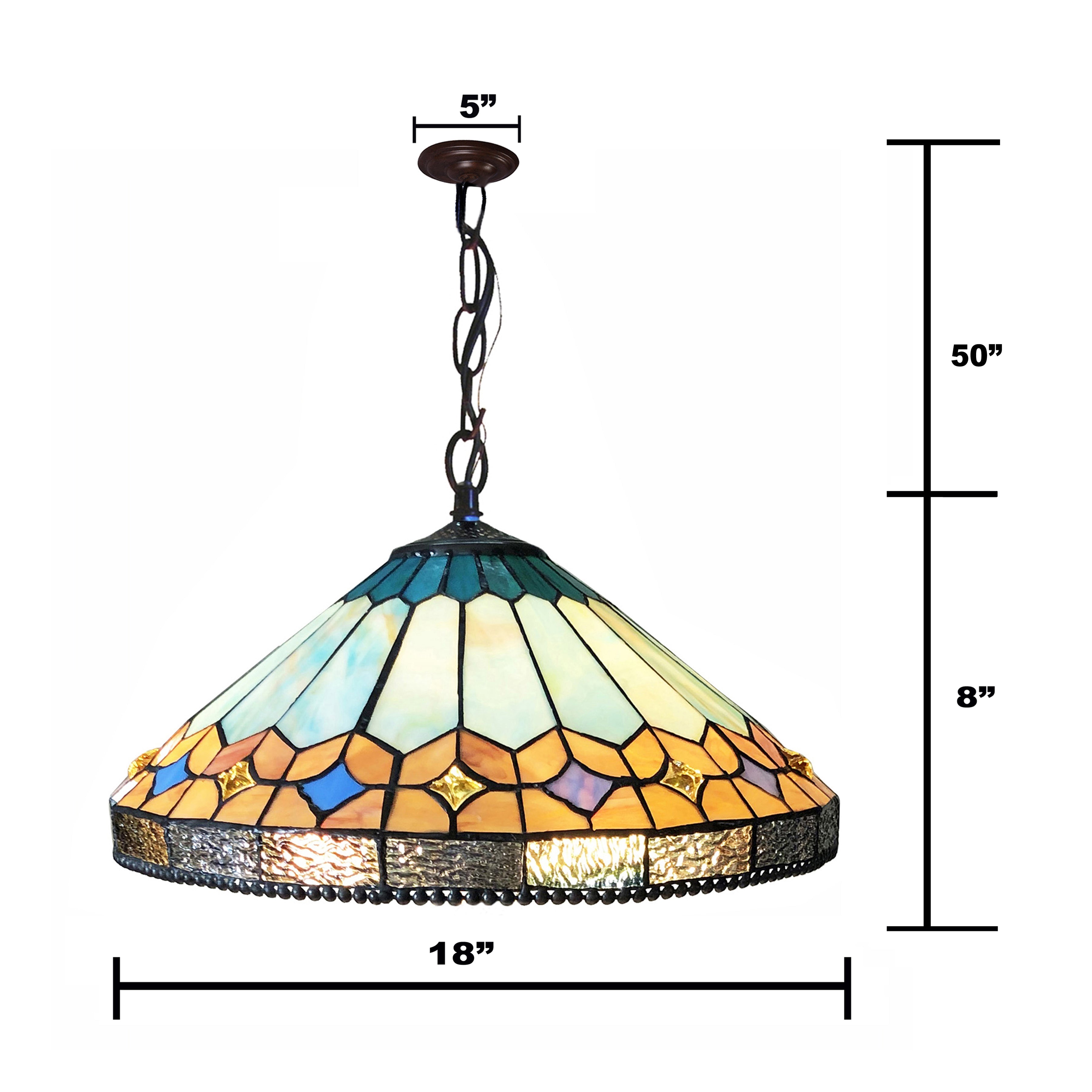 Tiffany-Style Stained Glass Ceiling Pendant 18" Height B9597