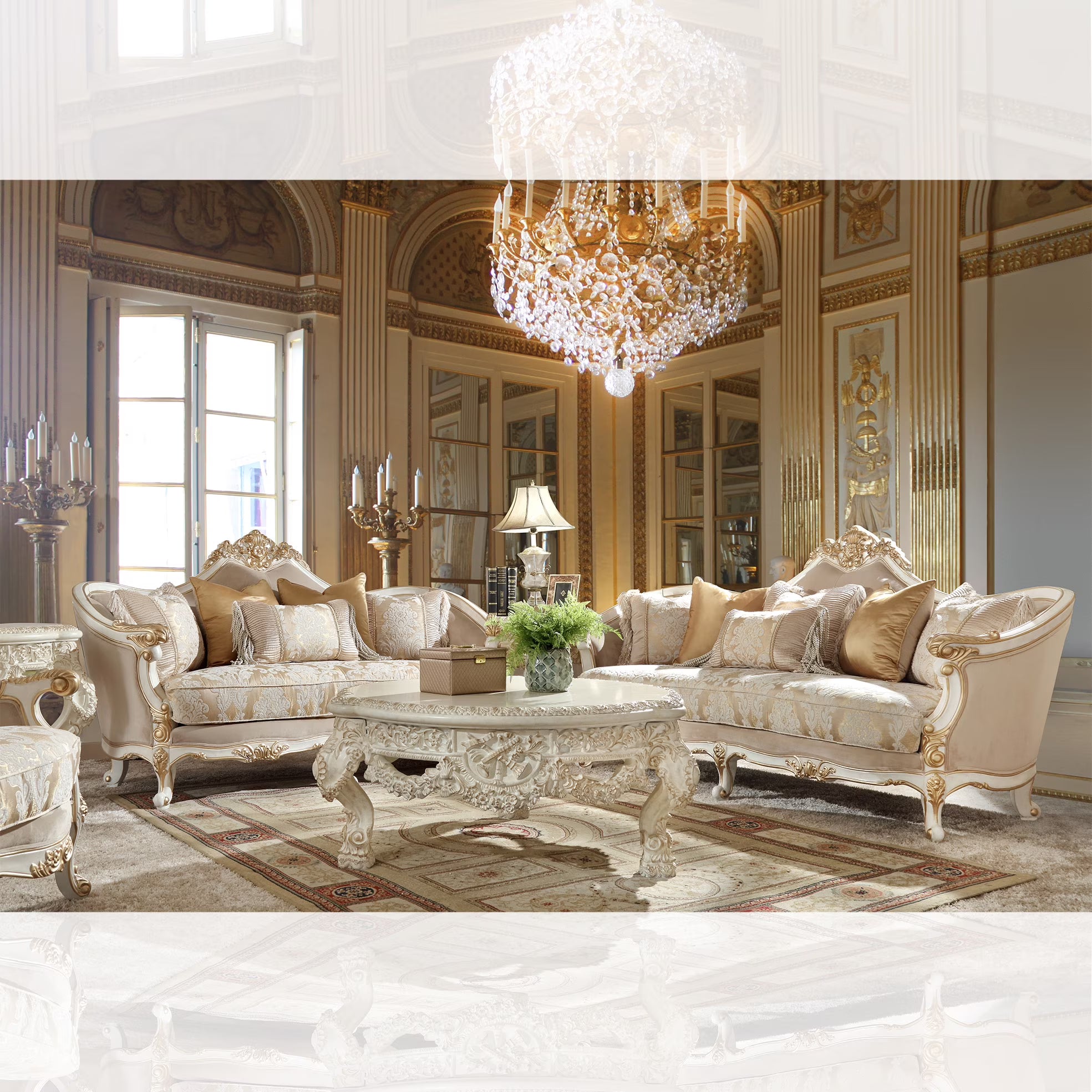 White 3Pcs Carved Wood Sofa Set T50082