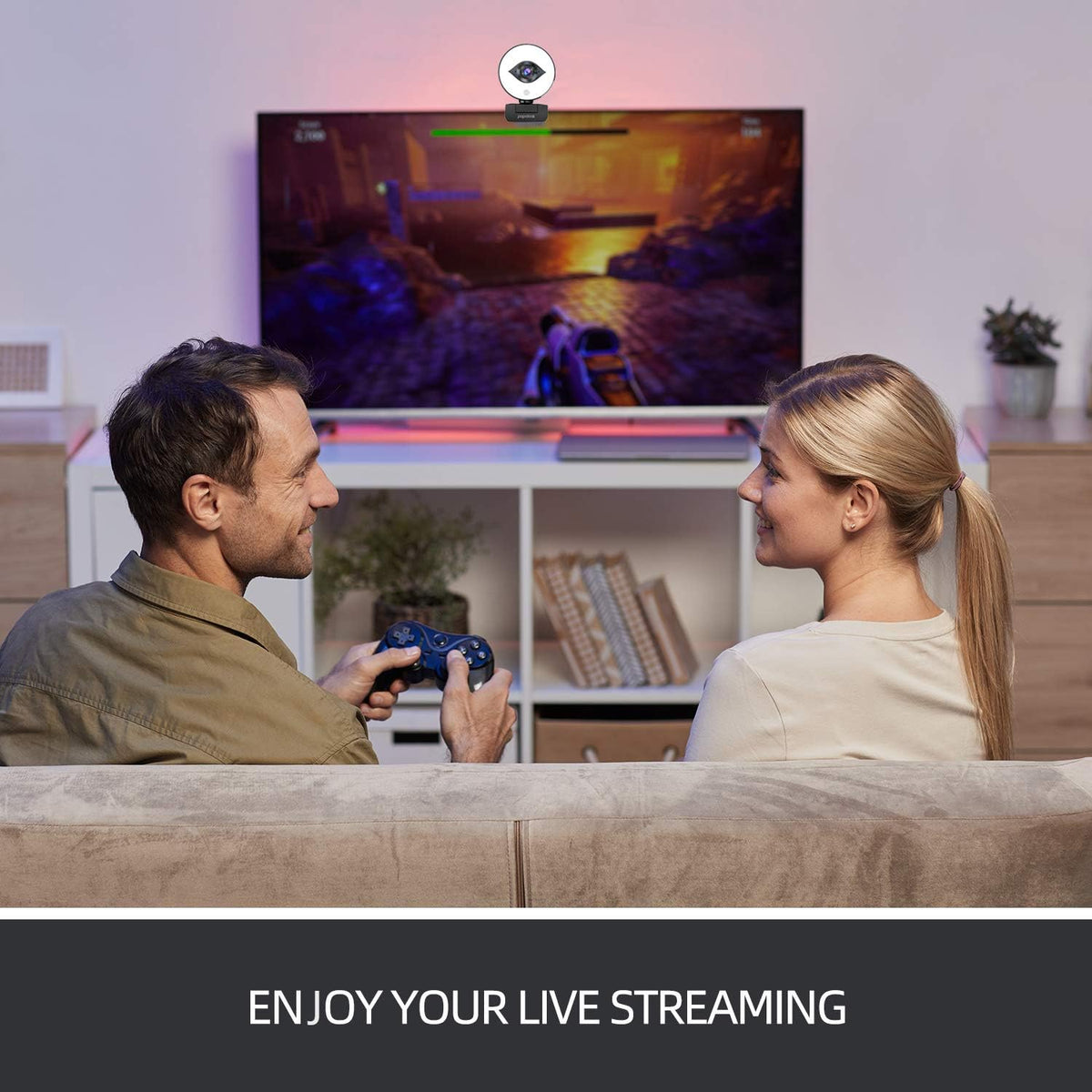 1080P Webcam with Ring Light and Tripod, Stereo Microphone W7791