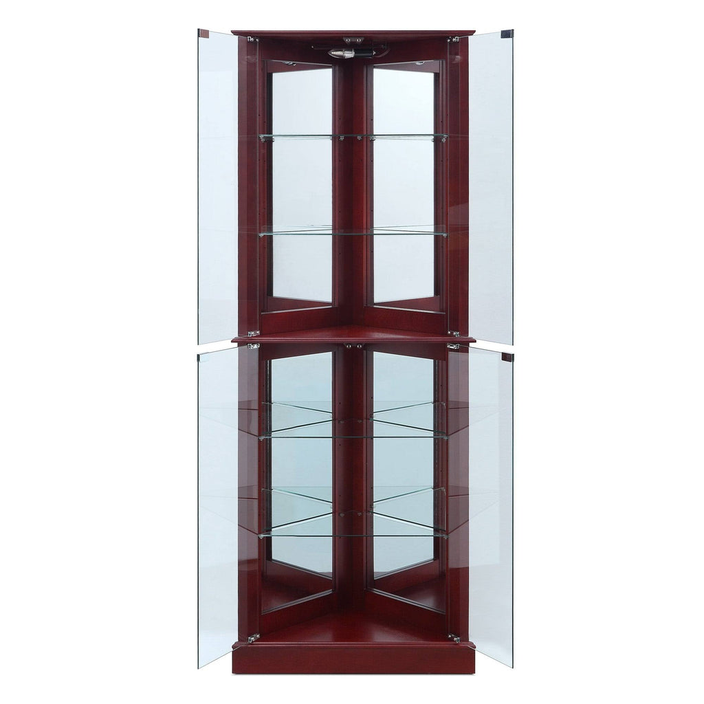 Cherry Lighted Corner Curio Cabinet with Tempered Glass Door M334098