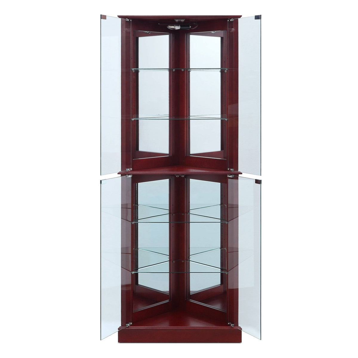 Cherry Lighted Corner Curio Cabinet with Tempered Glass Door M334098