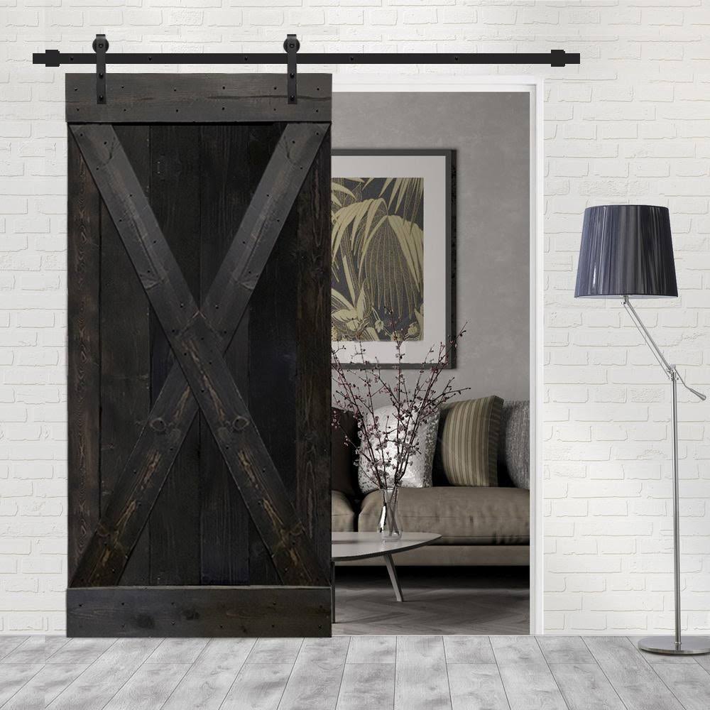 Charcoal Black Solid Wood Interior Sliding Barn Door with Hardware Kit A240