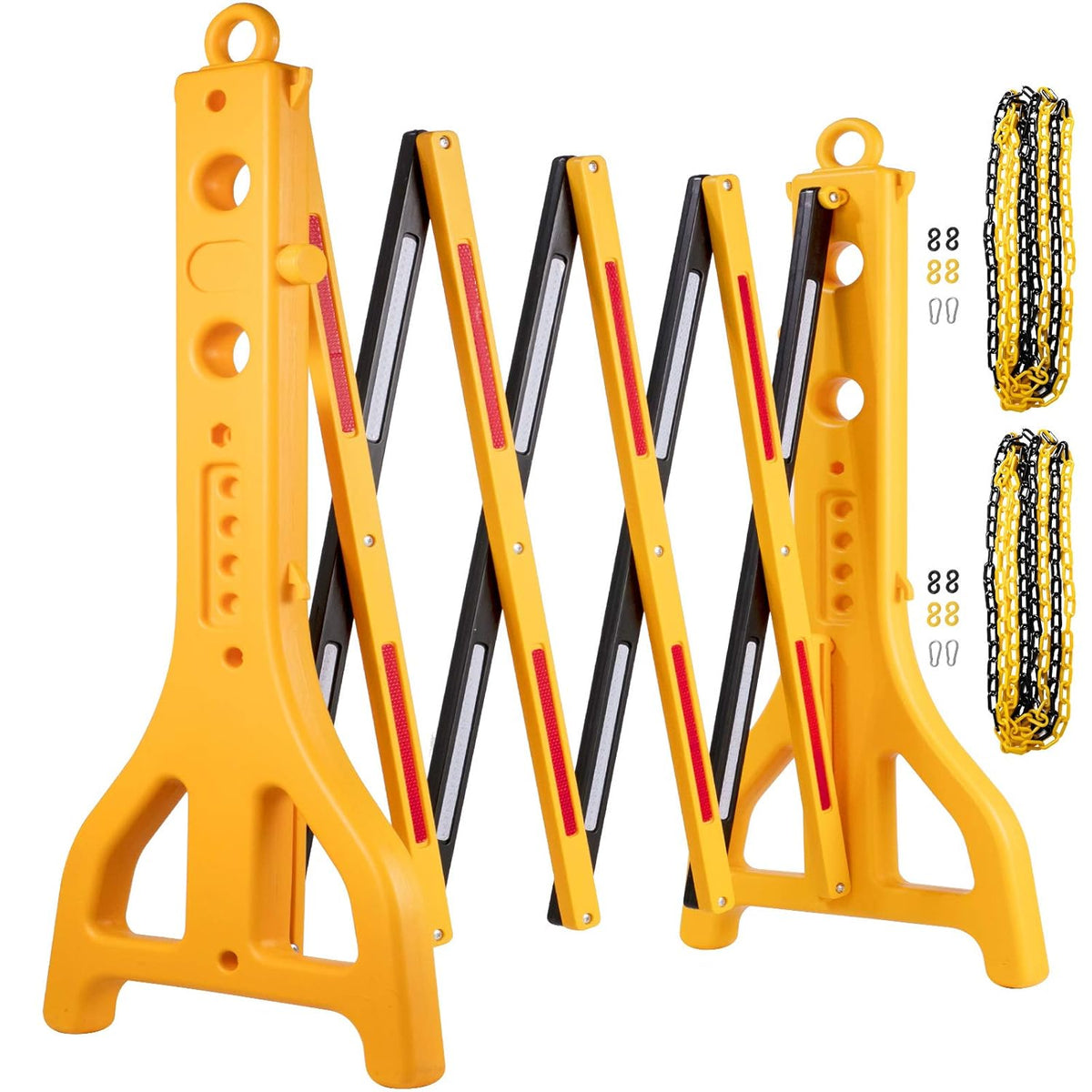 Expandable Mobile Plastic Safety Barricade 8.3ft Width 38” Height with Reflectors with 1 Chain N14036