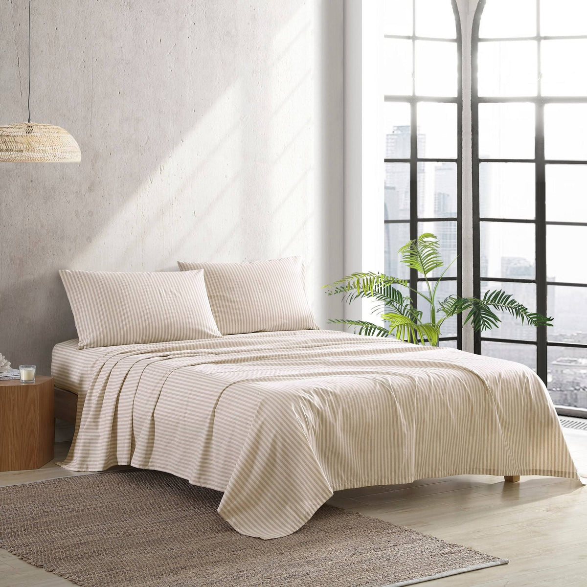 Beige King Percale Sheet Set Y219034
