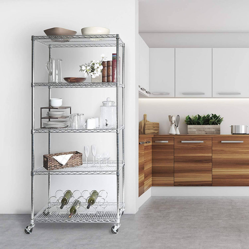 5-Shelf Steel Wire Shelving System, Silver I665327