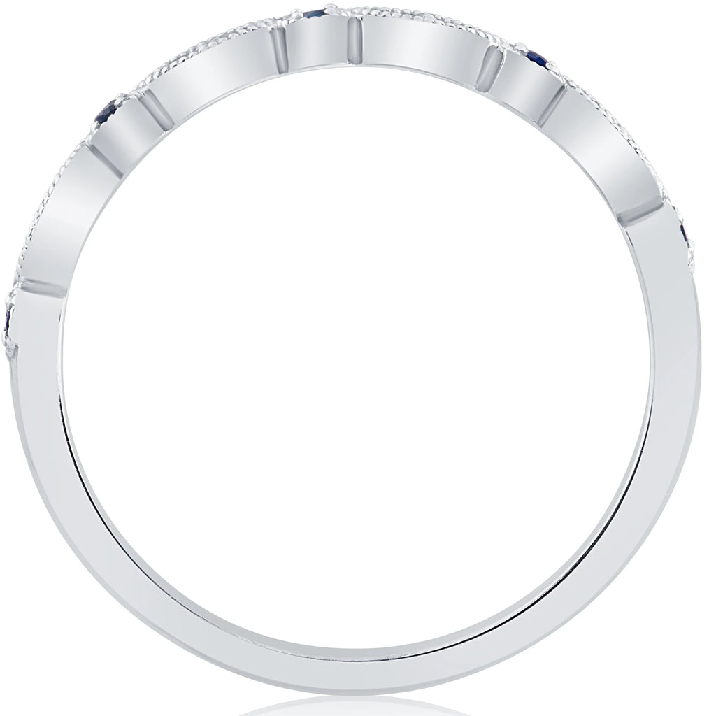 1/5 ct Blue Sapphire & Diamond Wedding Ring Stackable Band 10k White Gold D68688