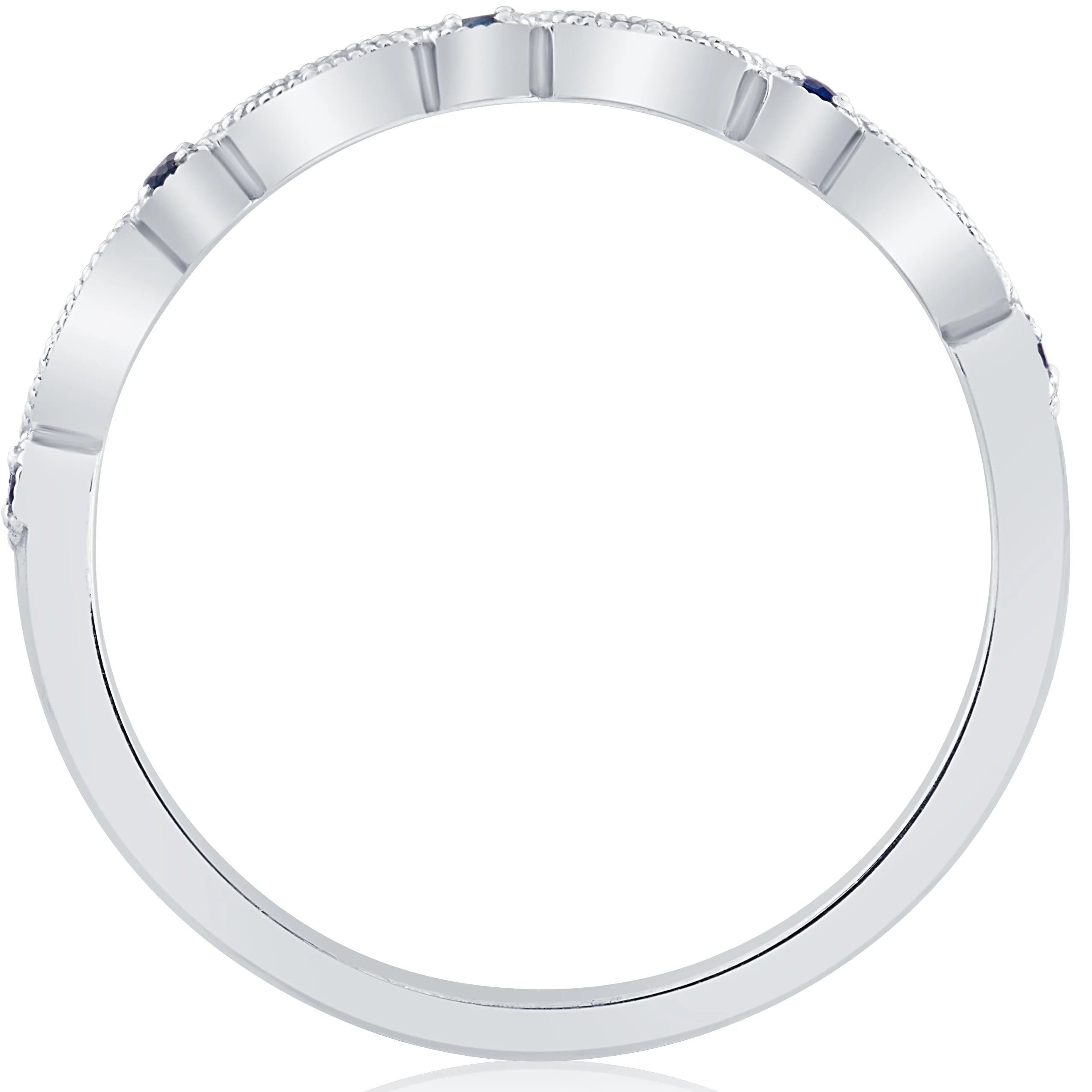 1/5 ct Blue Sapphire & Diamond Wedding Ring Stackable Band 10k White Gold D68688