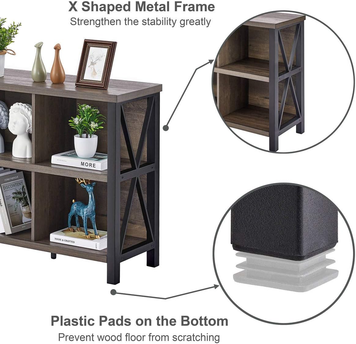 Rustic 6 Cube Storage Organizer with Shelf, Wood and Metal Cubby Bookcase, Industrial Horizontal Bookshelf G65290