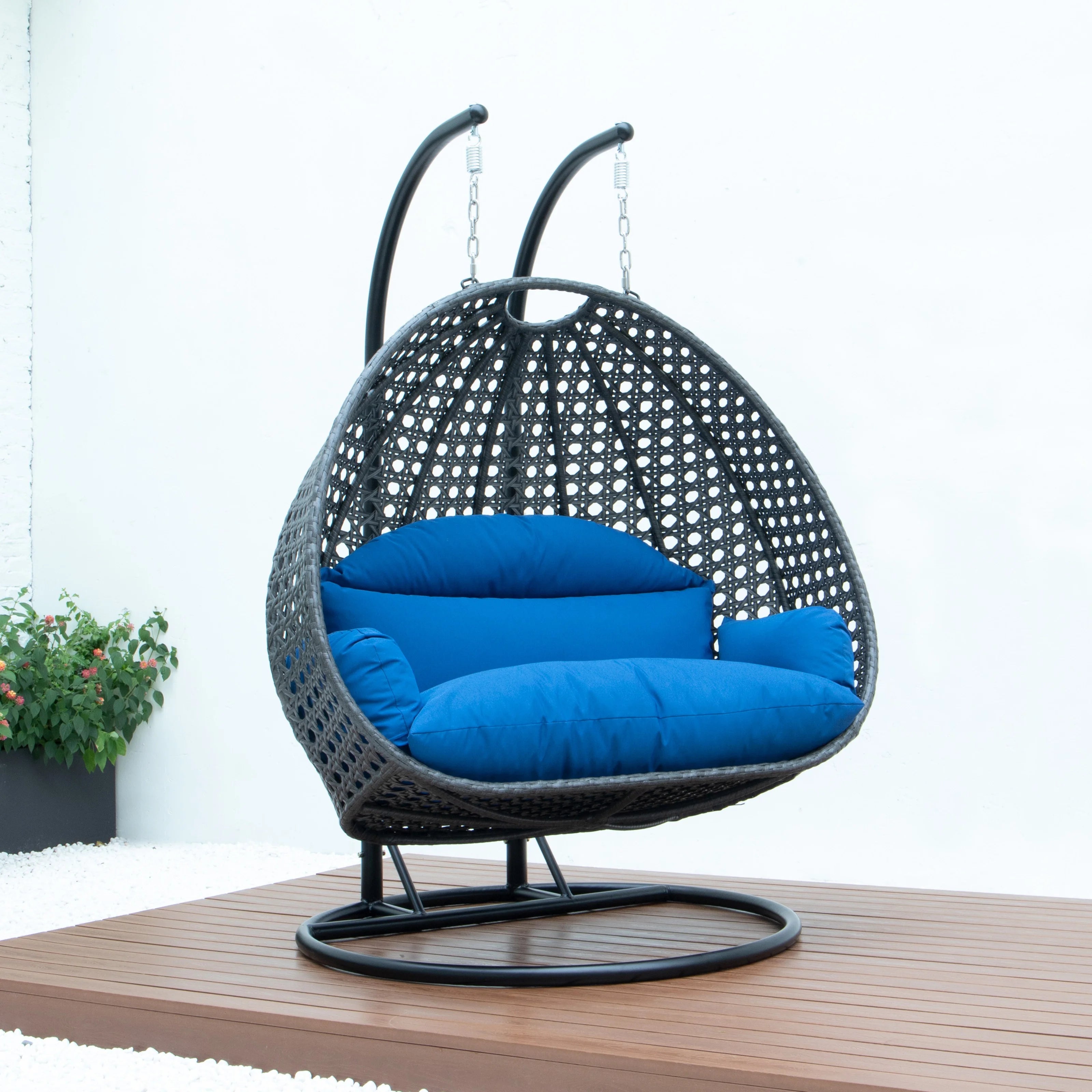 Blue Wicker Hanging Egg-Shaped Swing Chair R210235