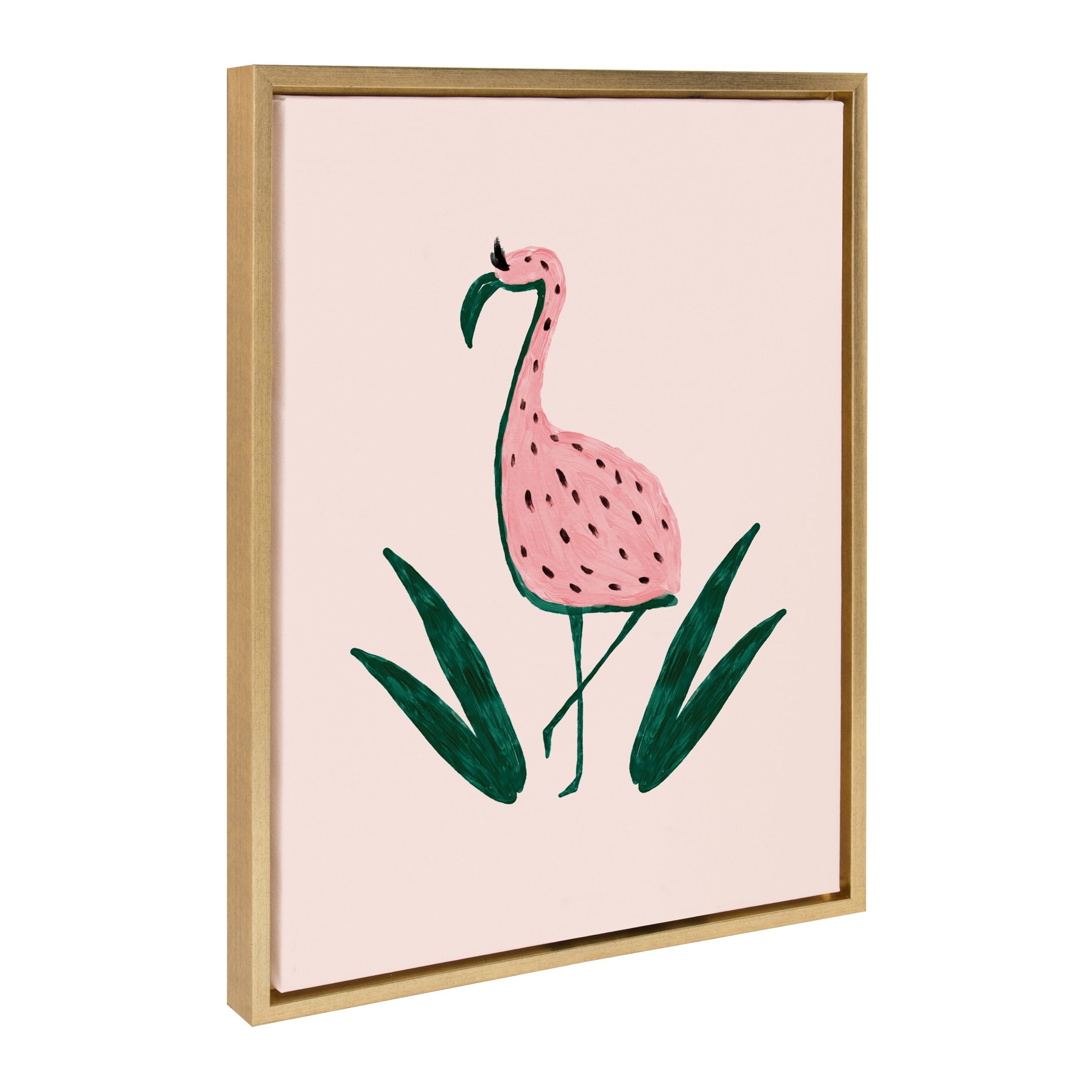 Flamingo Watermelon Framed Canvas, 18x24, Gold G615