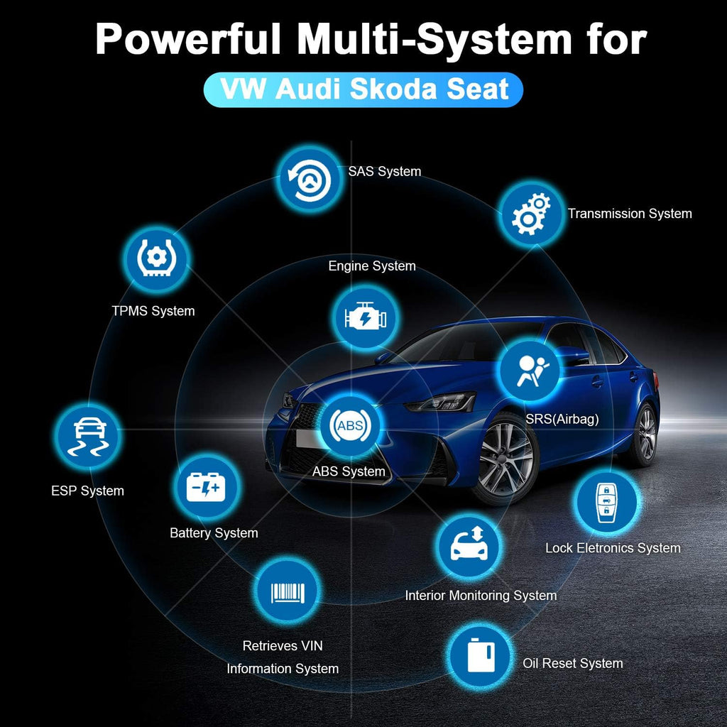 VW Audi Skoda Seat OBD2 Scanner Code Reader with Engine ABS EPB TPMS SAS Transmission Oil Reset Battery Registration Tool X266717