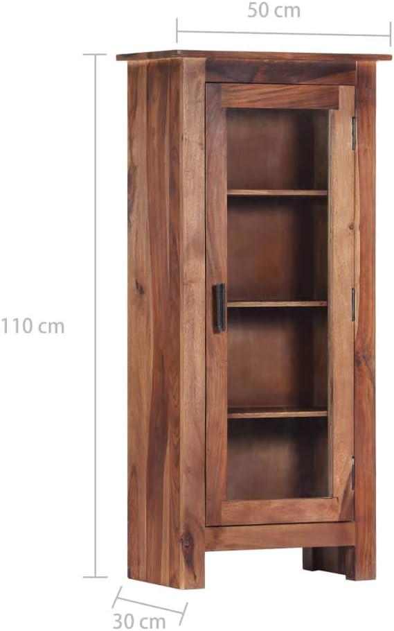 High Cabinet Storage with 4 Shelves and 1 Glass Door Solid Sheesham Wood Q8748