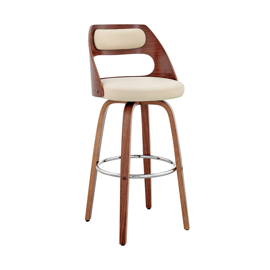 Cream and Brown 26 inch Leatherette Barstool with Cut Out Back W452881