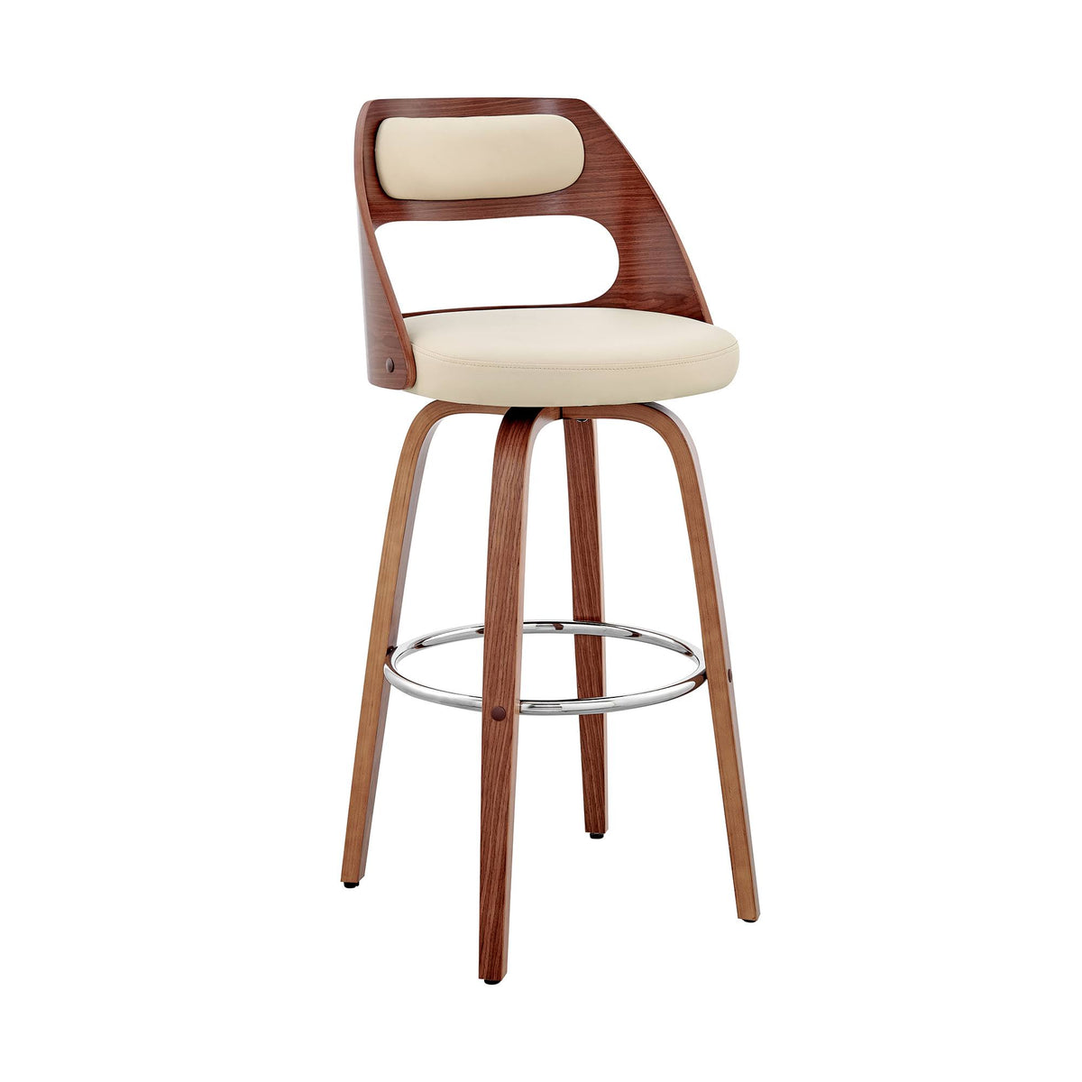 Cream and Brown 26 inch Leatherette Barstool with Cut Out Back W452881