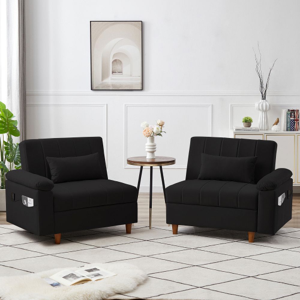 Black Velvet Sleeper Sofa Couch with Storage P72127