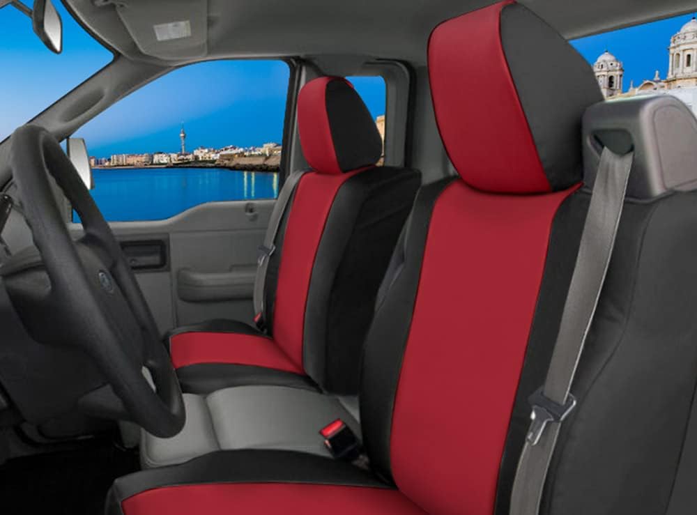 Red Rose & Black Neoprene Front Seat Covers for Ford F150 Pickup Truck K888