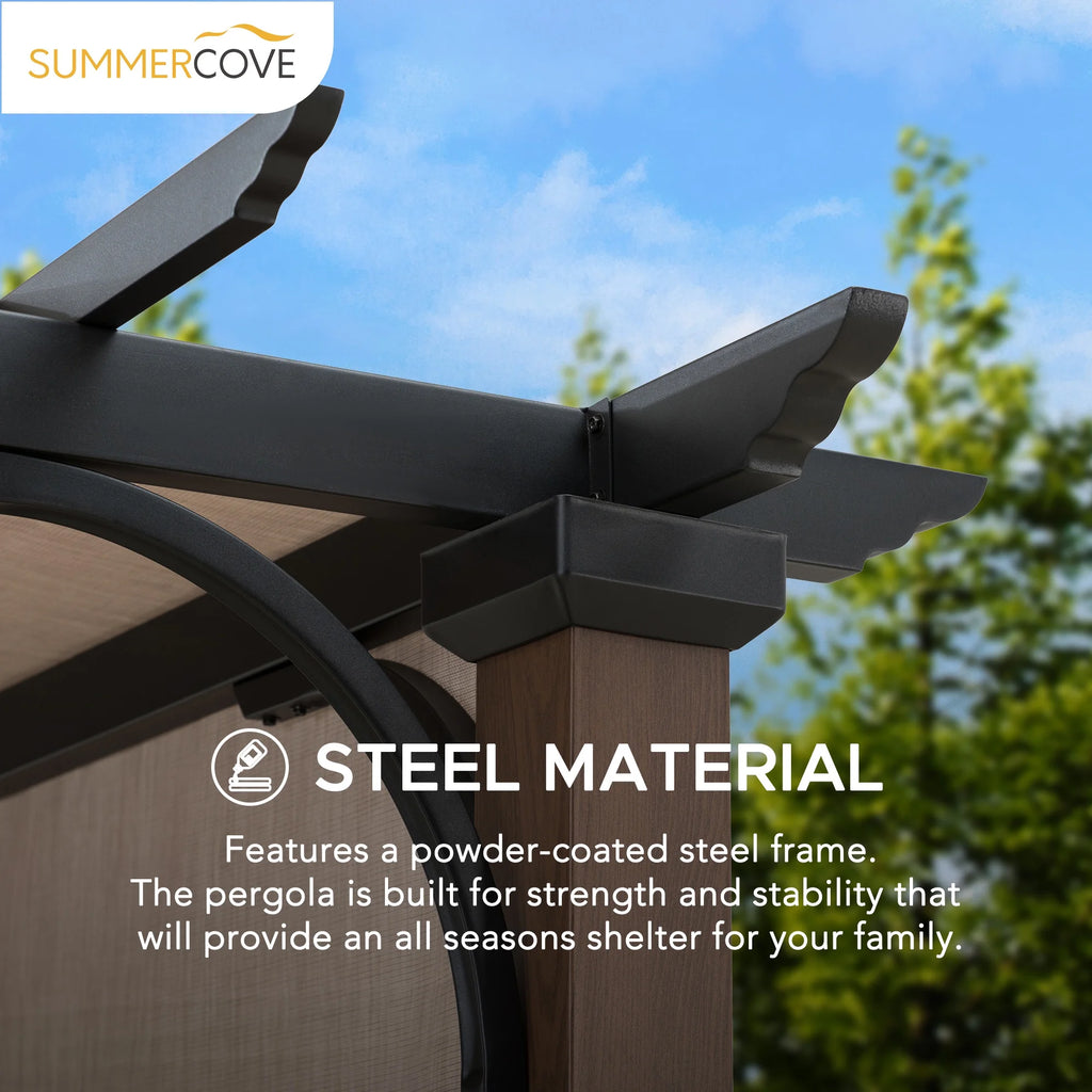 11 x 11 ft. Metal Pergola with Tan Adjustable Canopy X7909