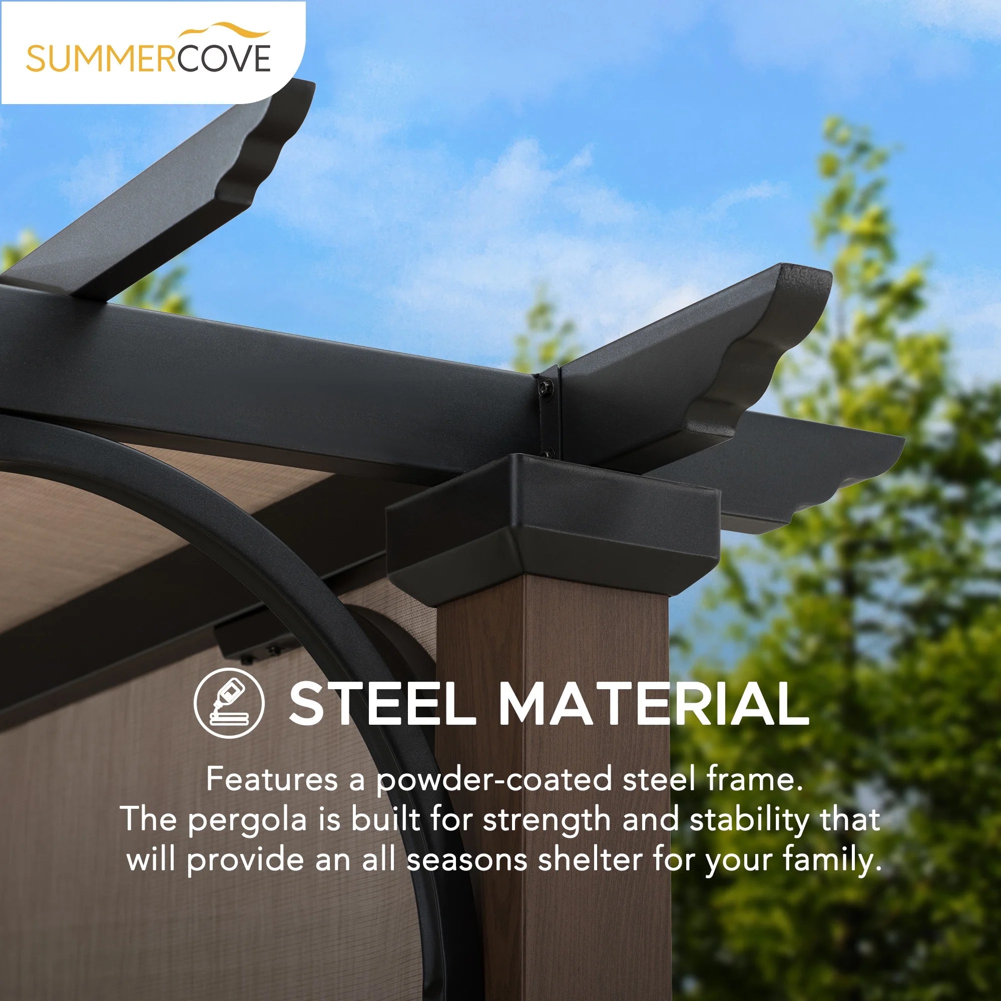 11 x 11 ft. Metal Pergola with Tan Adjustable Canopy X7909