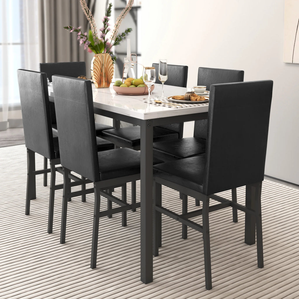 7 Piece Marble Dining Table and 4 PU Leather Upholstered Chairs Set K792933