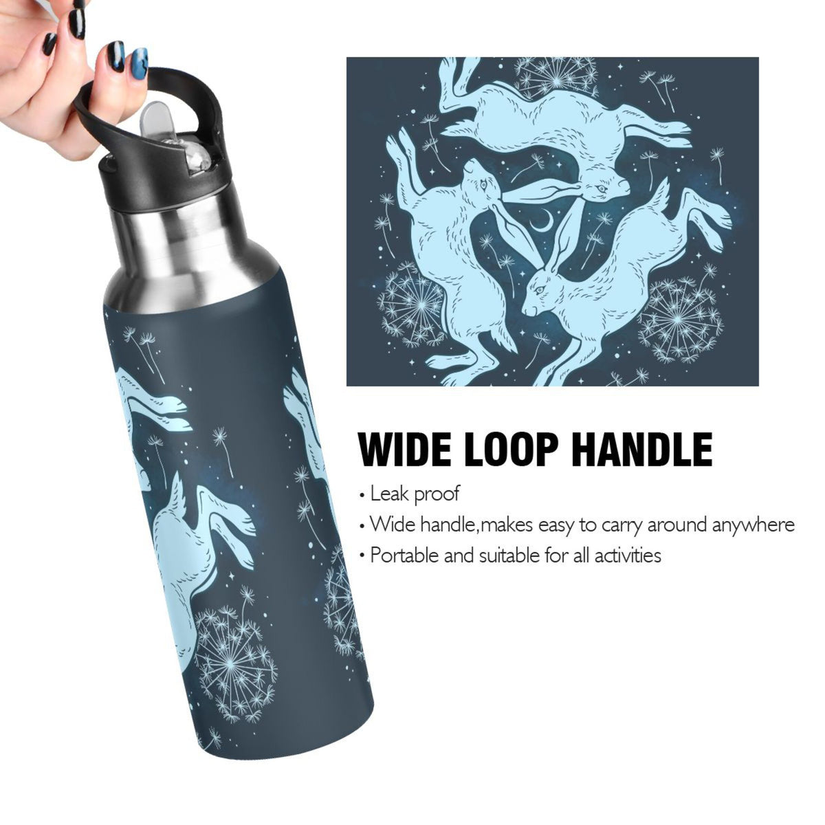 Blue Stainless Steel Insulated Water Bottle with Straw Lid J6705
