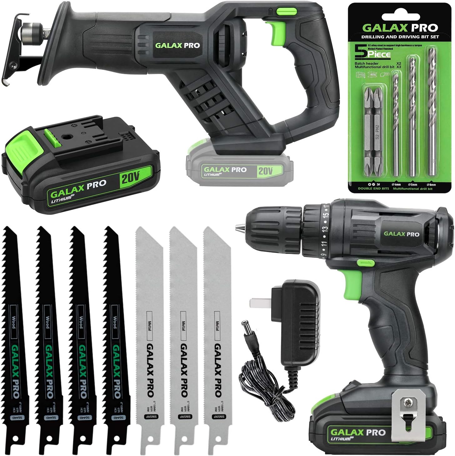 20 V Max Cordless Combo Kit with Impact Drill Driver, Reciprocating Saw, 1.3 Ah Li-ion Battery Pack, Charger, and 7 Blades T329