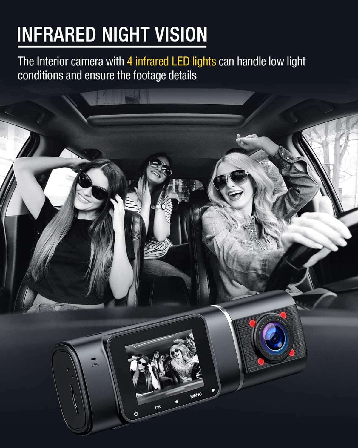 Dual Dash Cam 1080P+720P FHD Front and Inside Car Camera Pack of 2 D9561