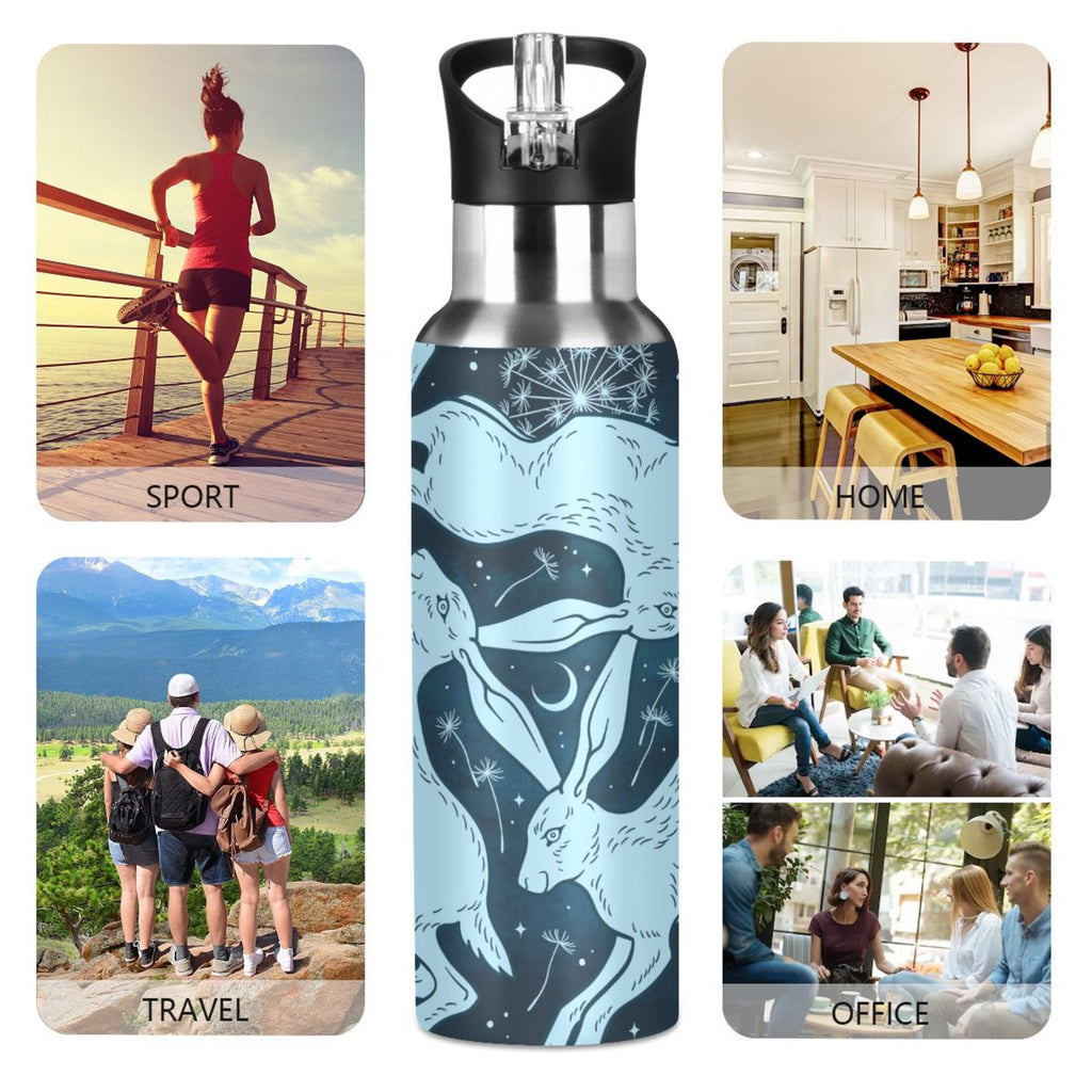 Blue Stainless Steel Insulated Water Bottle with Straw Lid J6705