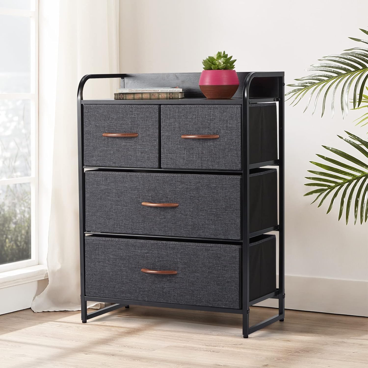 Grey 9 Drawer Dresser with Steel Frame and Wooden Top I26131