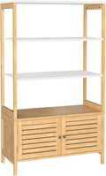 White Bamboo Tall Storage Cabinet with 3 Shelves and Double Doors C111664