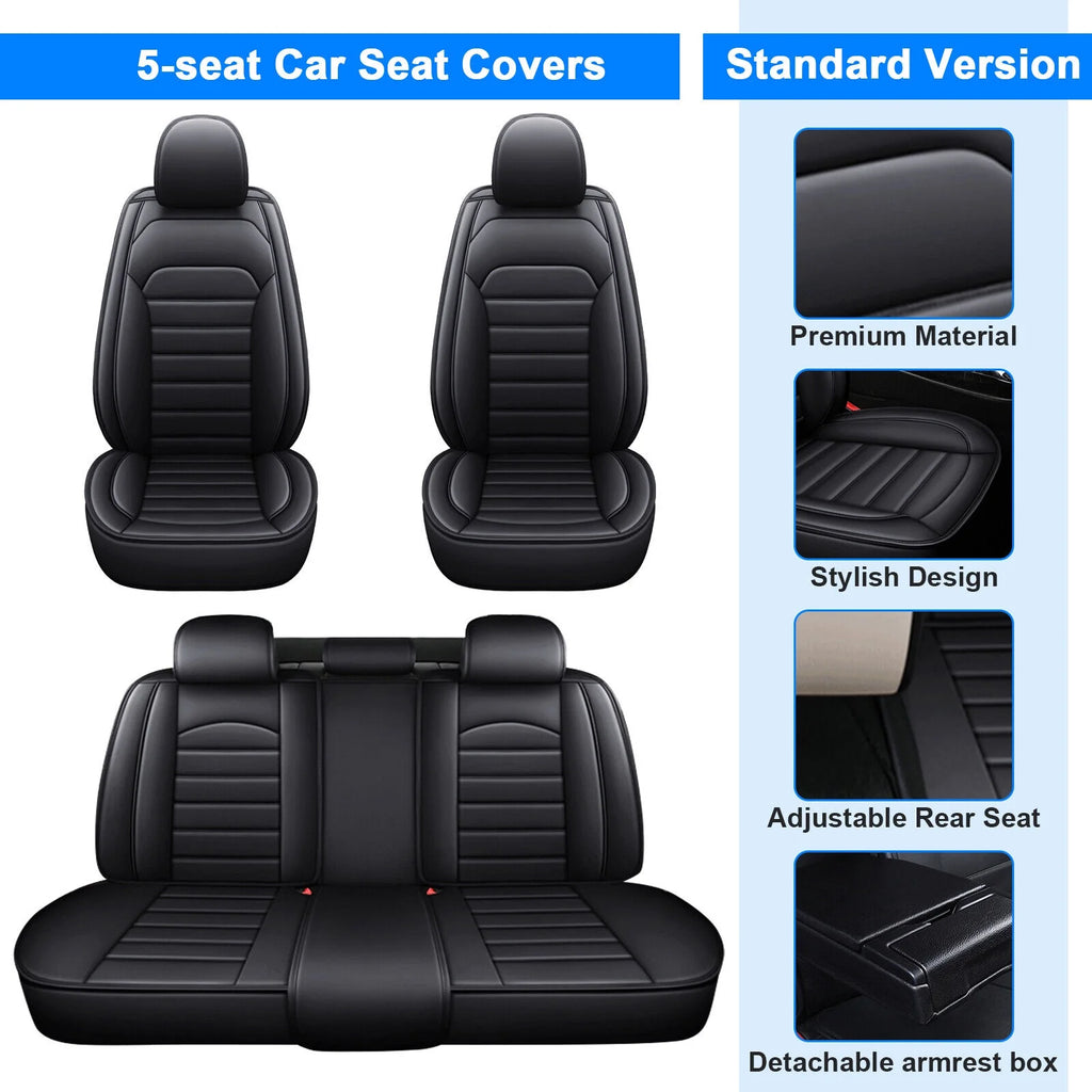 Black Waterproof Pu Leather Full Set Car Seat Covers W276630