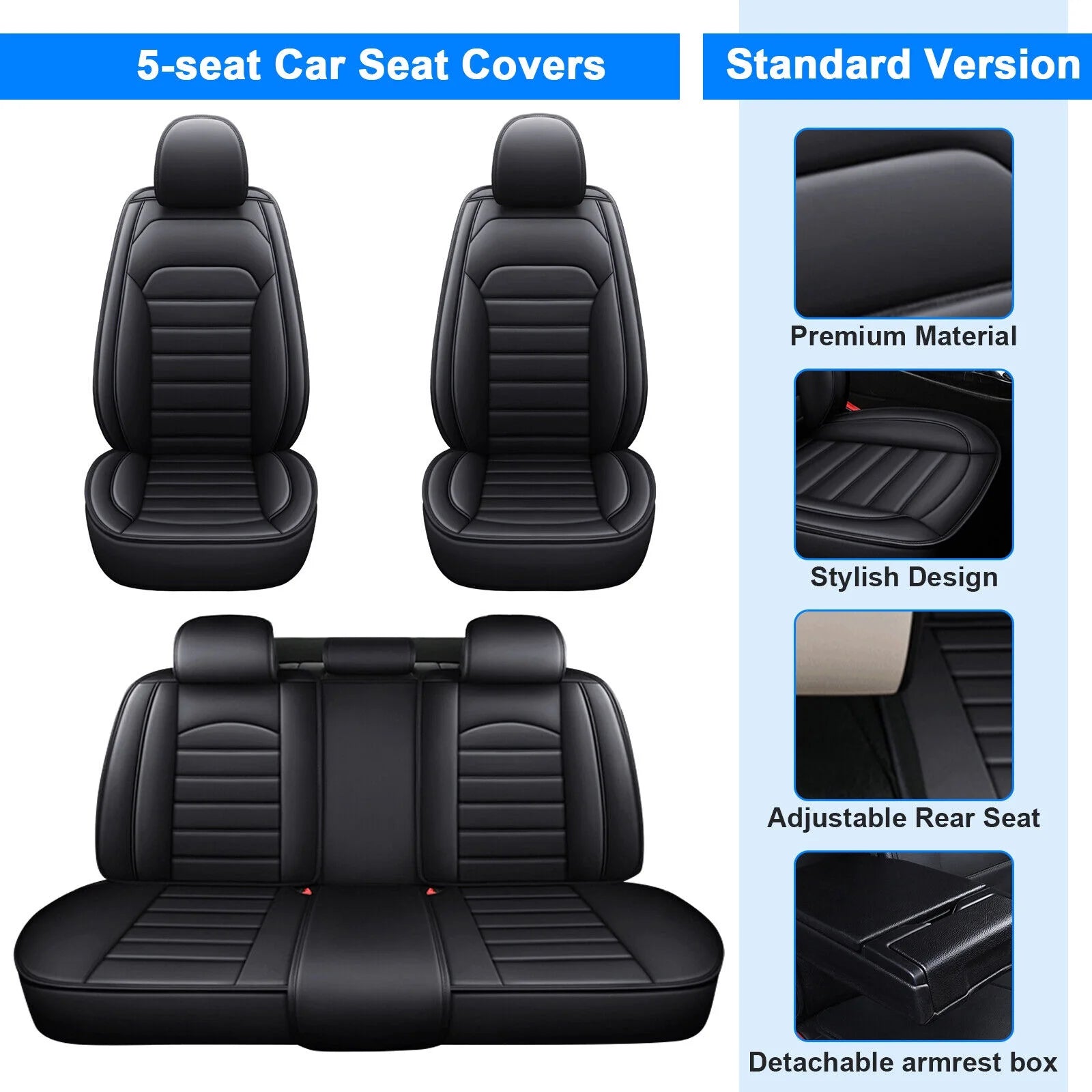 Black Waterproof Pu Leather Full Set Car Seat Covers W276630