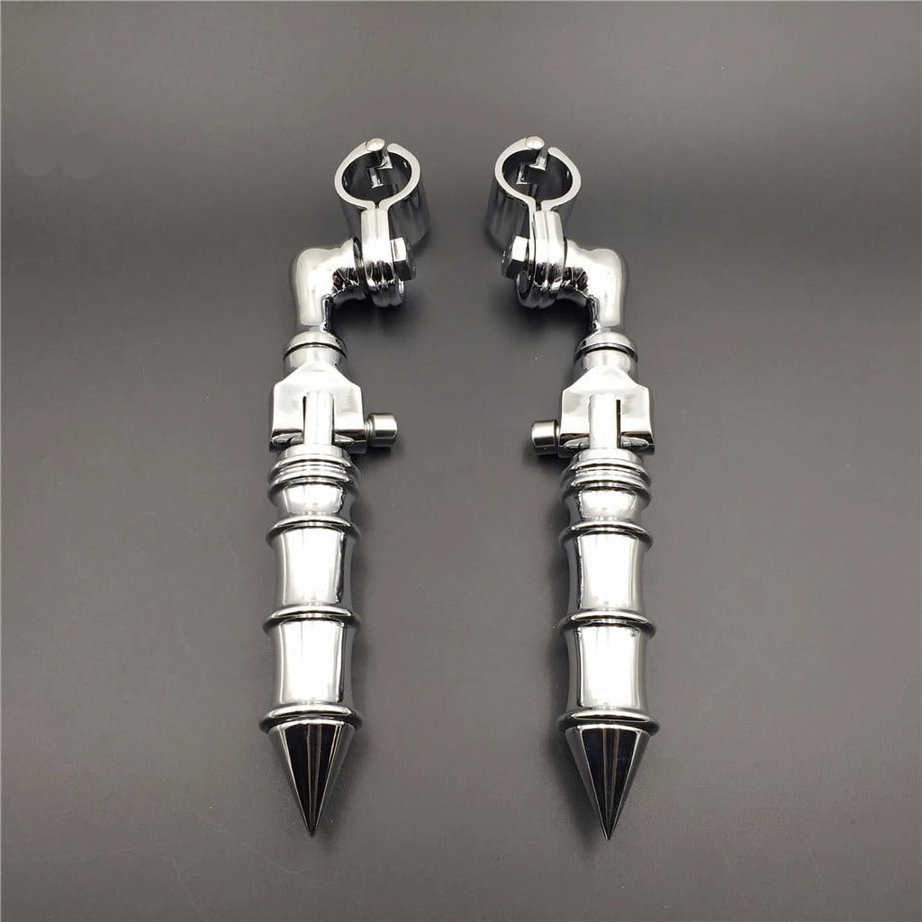 Chrome Angled Peg Mounting Kit with Foot Peg For Bike with 1-1/2 inch Front Engine Guard Frame Tube R9793