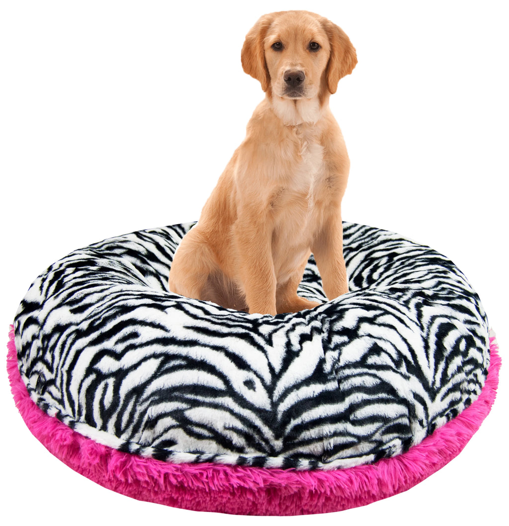 Zebra Extra Plush Faux Fur Bagel Pet Bed F969