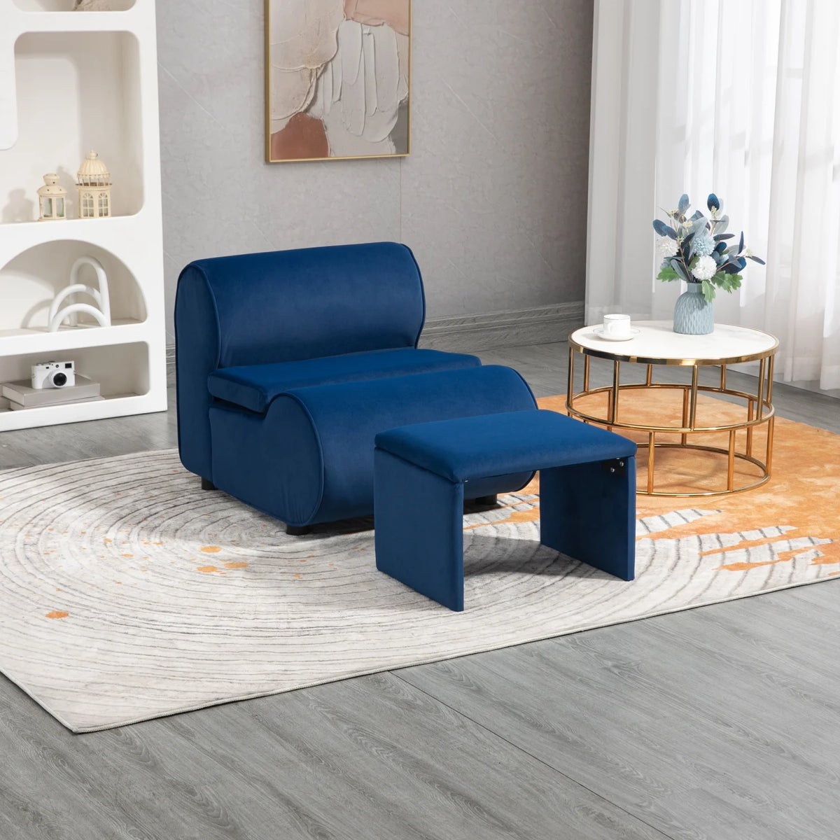 Navy Accent Chair with Ottoman P15257