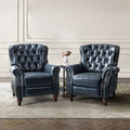 Navy Genuine Leather Tufted Manual Recliner Set of 2 J38706