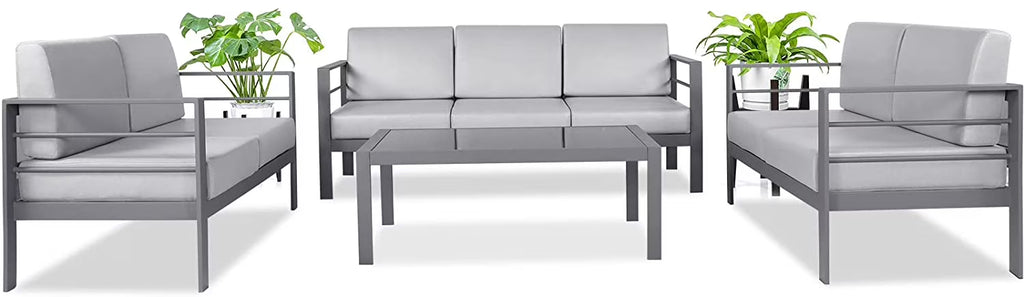 4 Pieces Metal Patio Sectional Sofa with Cushions and Coffee Table C465