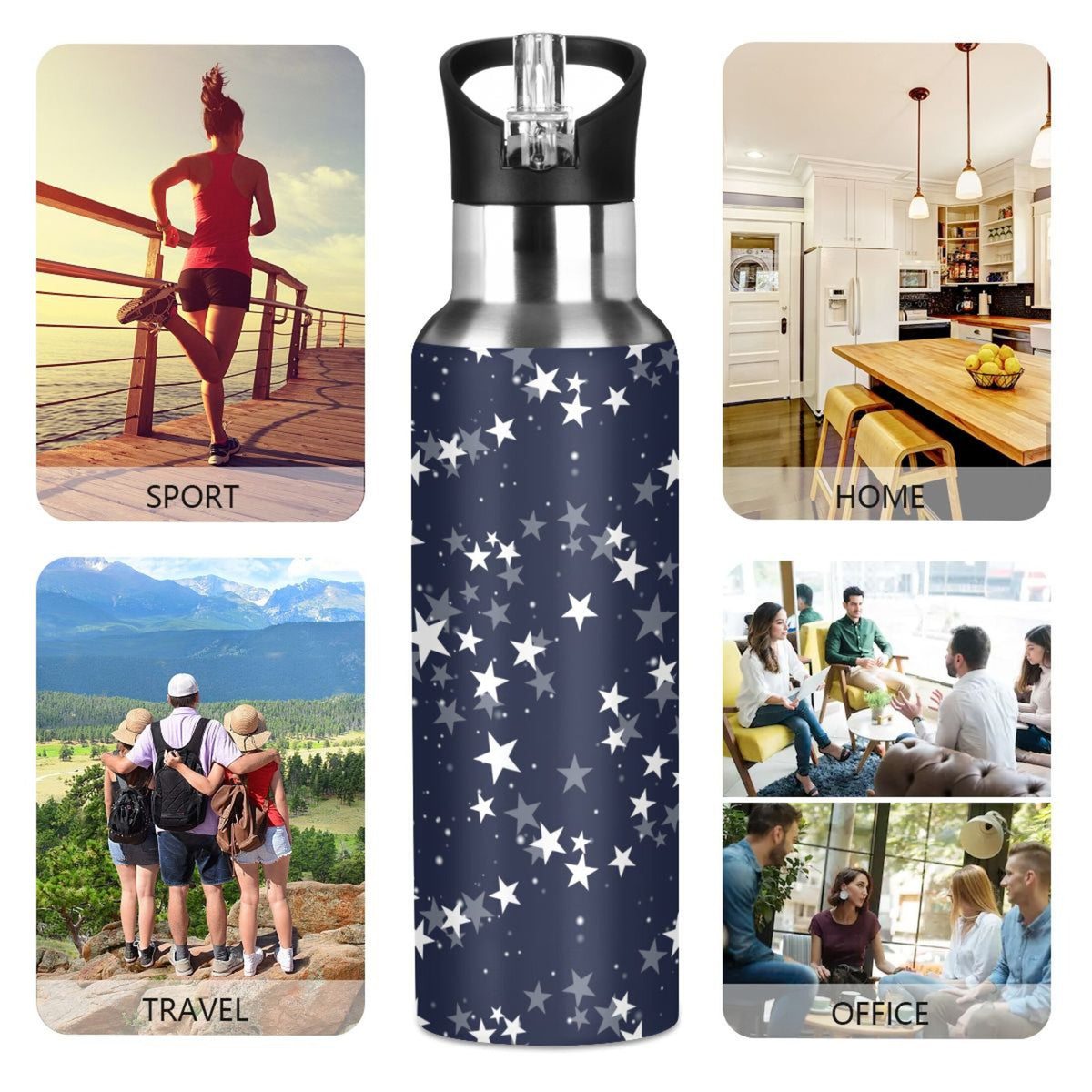 Navy Stainless Steel Insulated Water Bottle with Straw Lid R3302