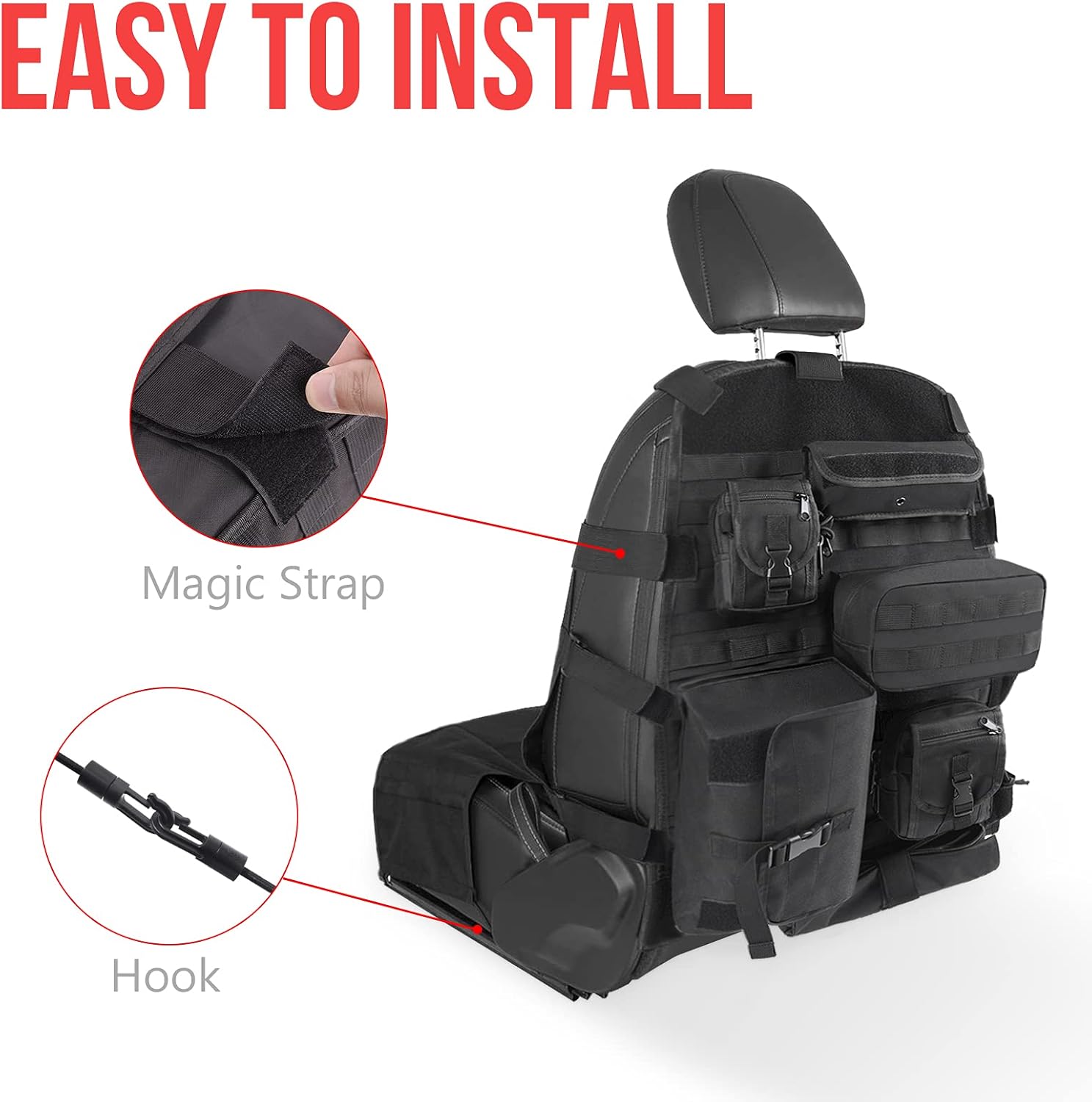 Tactical Car Seat Back Organizer with 6 Detachable Pockets Pack of 2 I581180