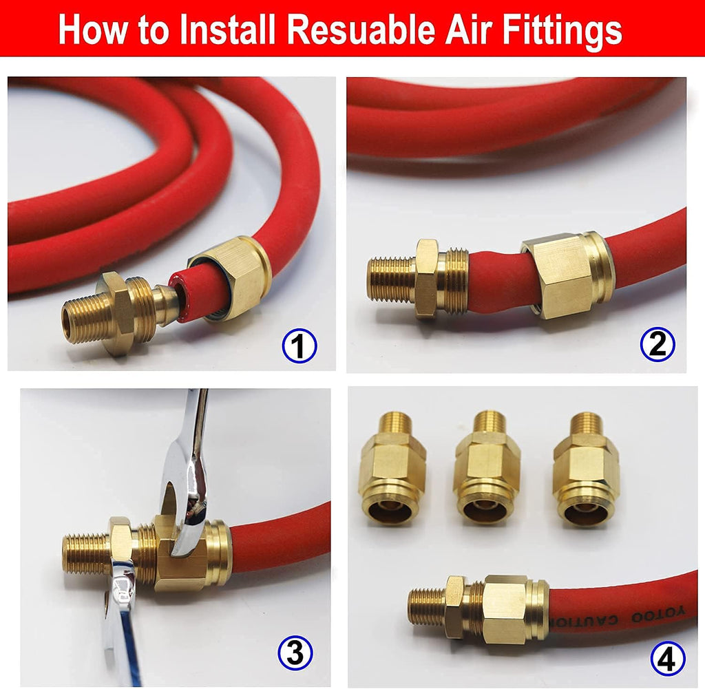 Hybrid Air Hose 3/8-Inch by 250-Feet 300 PSI Heavy Duty with 5pcs Solid Brass Repair Fittings R456