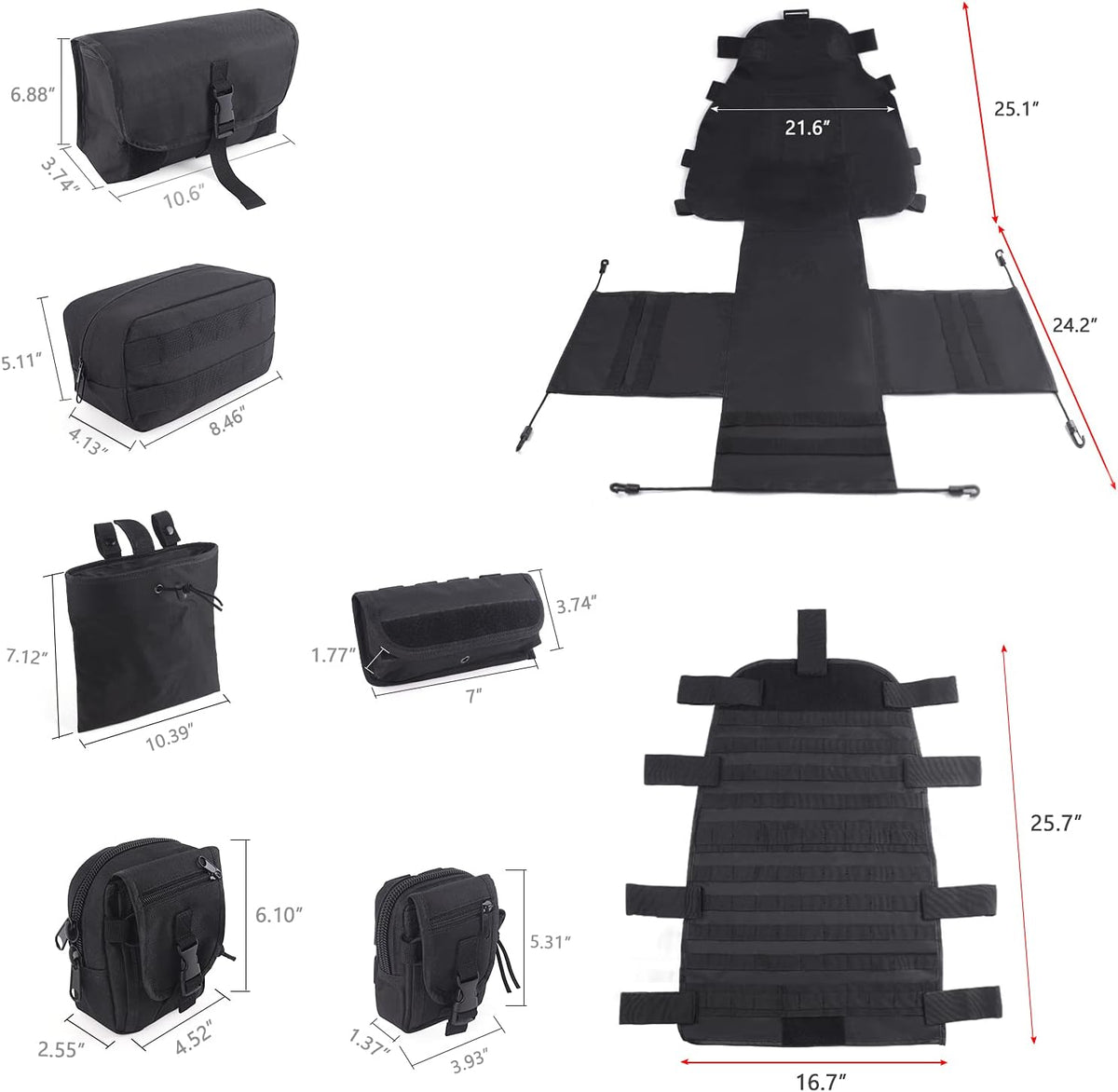 Tactical Car Seat Back Organizer with 6 Detachable Pockets Pack of 2 I581180