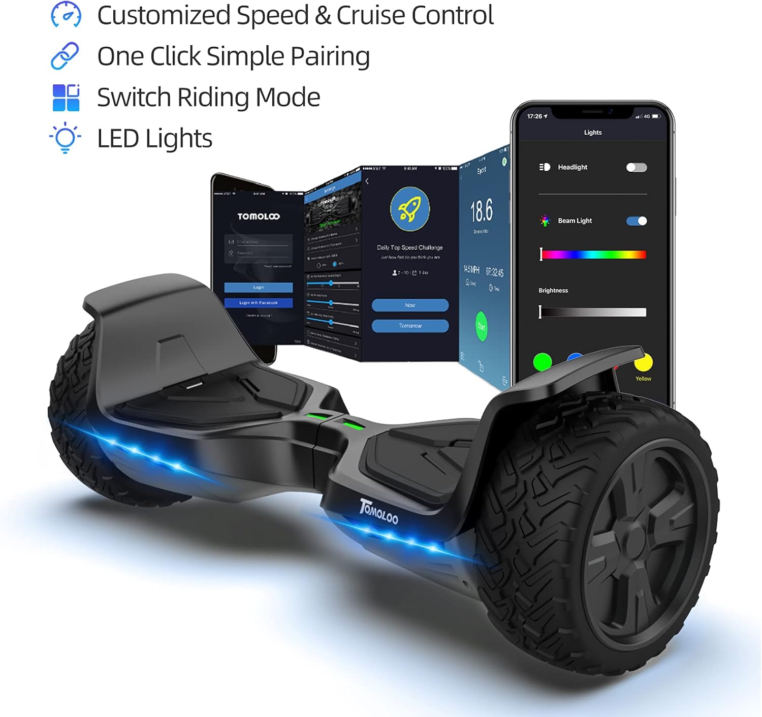 Offroad All Terrain 8.5 Two-Wheel Self Balancing Hoverboard with Bluetooth Speakers and Lights V155280