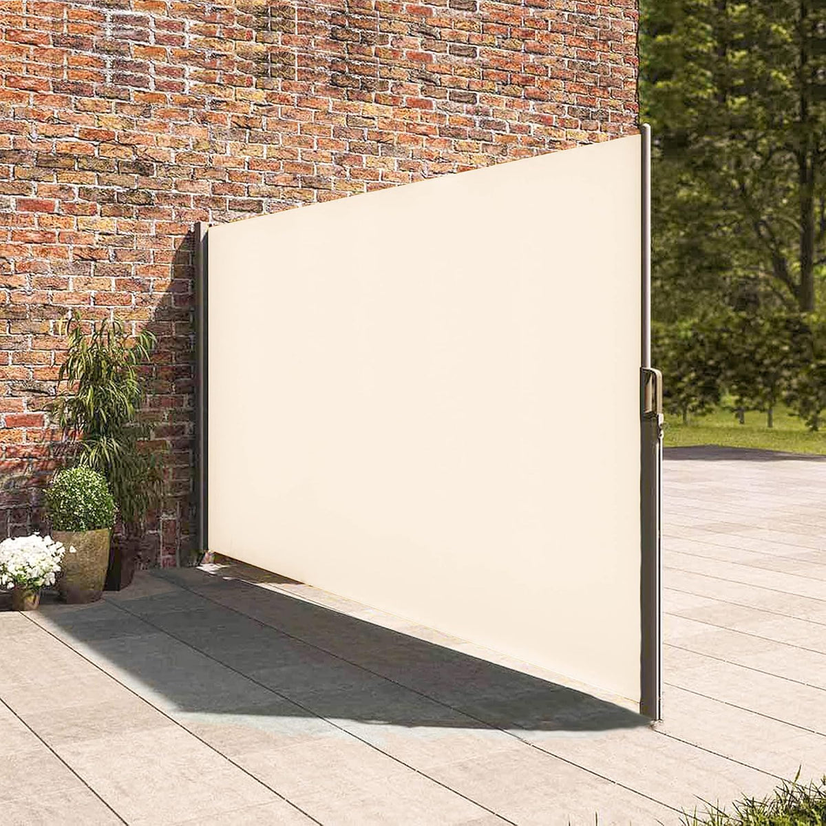 Double Retractable Side Awning Waterproof UV-Resistant Folding Privacy Screen Room Divider Roll Up Balcony Beige Z422