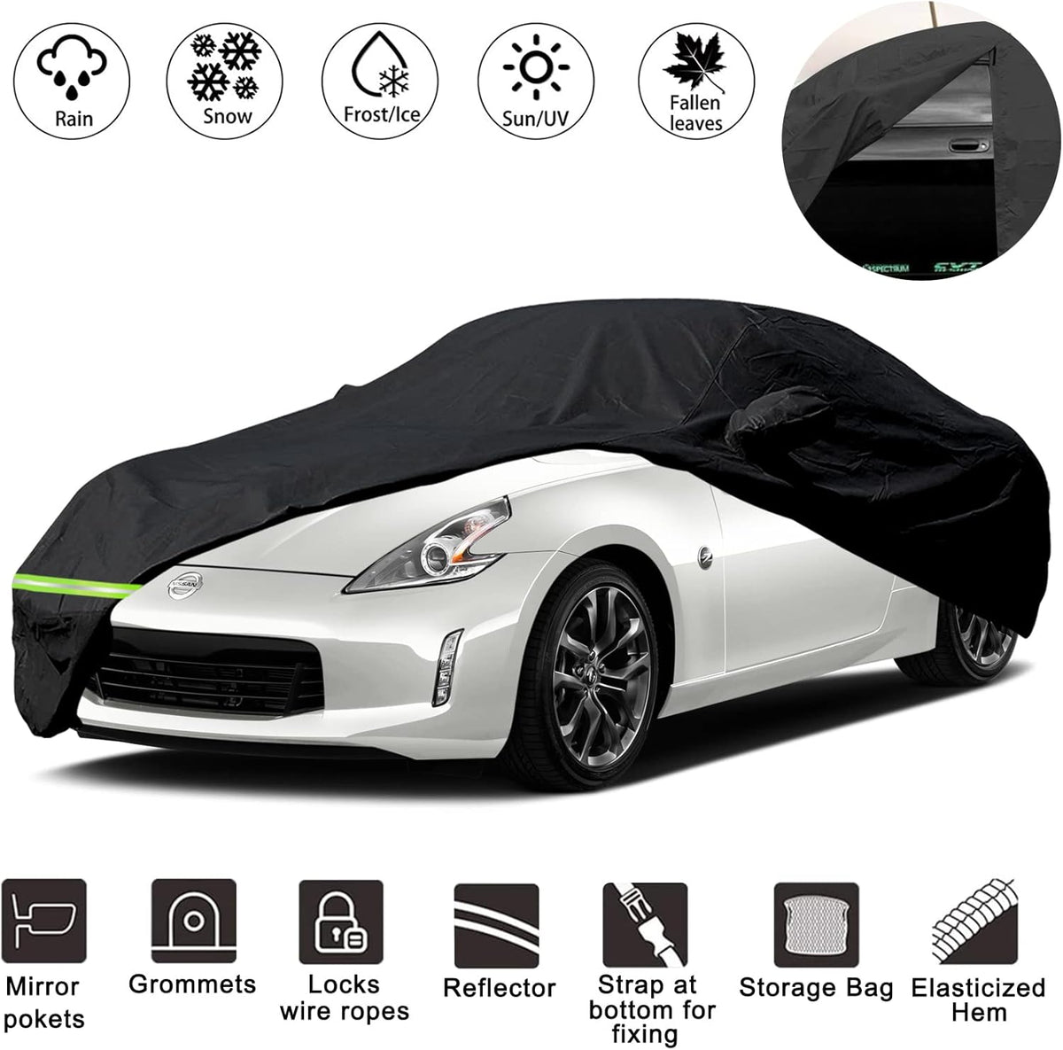 Waterproof Car Cover for 2003-2009 Nissan 350Z, 190T, Black G5435