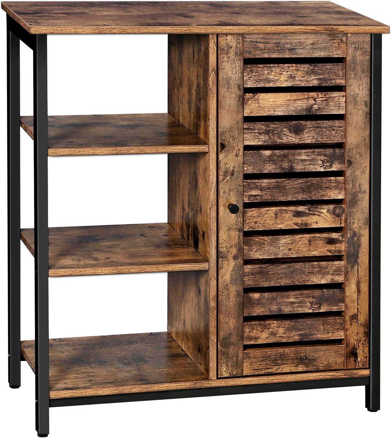 Rustic Brown and Black Storage Cabinet with 3 Open Shelves and Closed Compartments N726