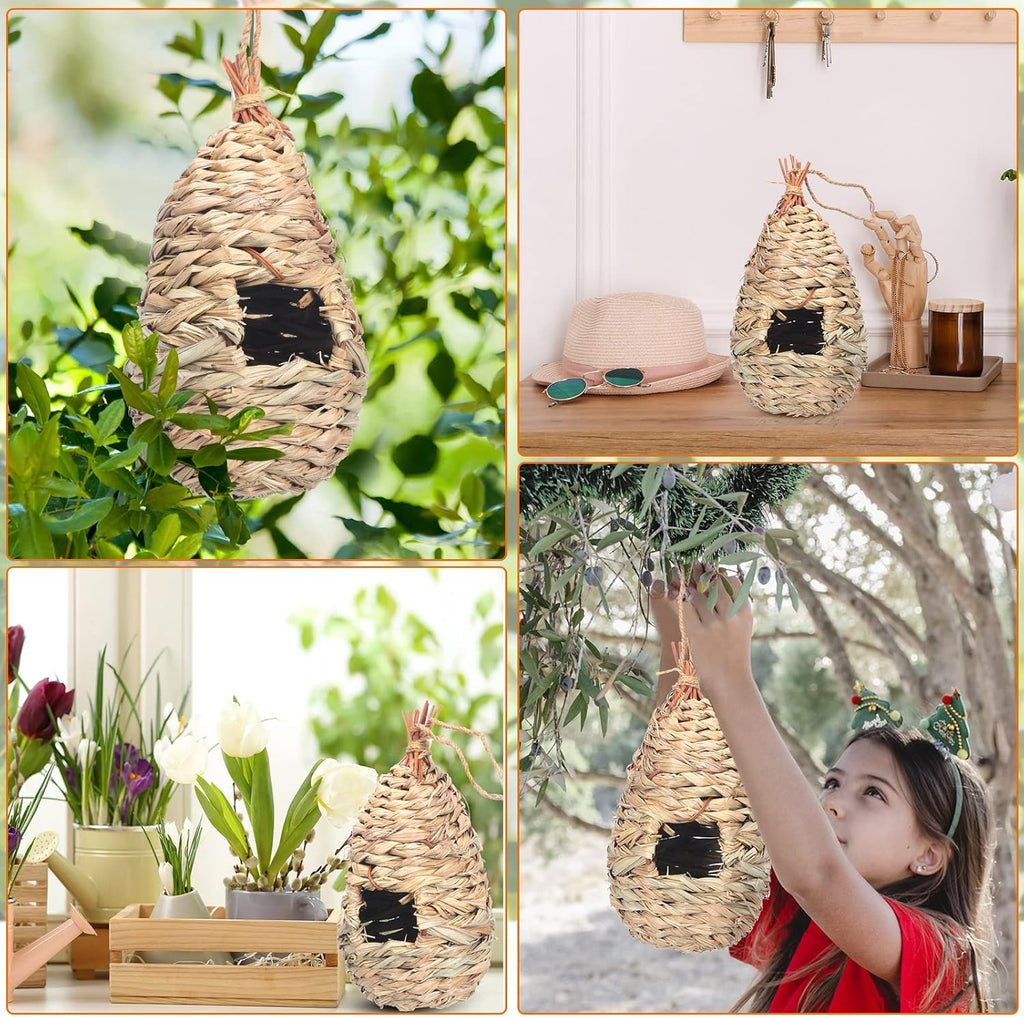 8 Pack 9.45 x 4.33 Inch Hand Woven Natural Fiber Hummingbird Nest Houses E460