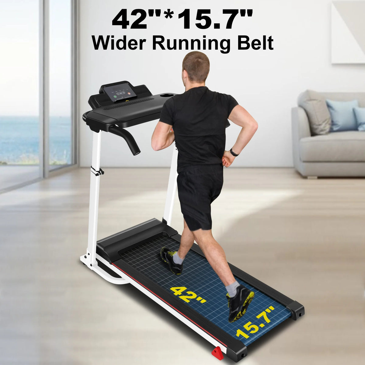 White Folding Treadmill with Removable Tabletop and Incline A856