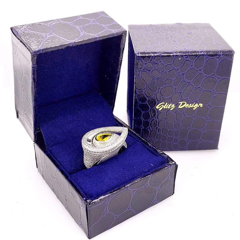 Pear Cut Fancy Yellow Engagement Ring Rhodium Plated Sterling Silver Ring A85171